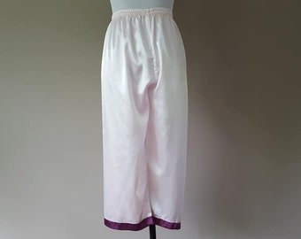 Pajama Pants Large Pink Sleepwear Bottoms Loungewear Resting Wear Purple Trim Hem Vintage Lingerie