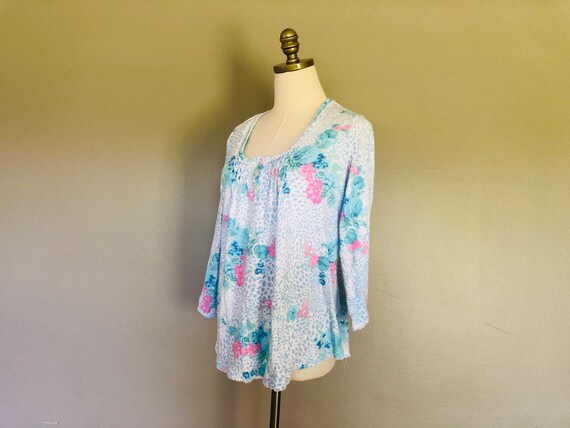 Sleep Shirt Medium Miss Elaine Blue Floral Pullov… - image 4