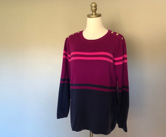 Pullover Sweater Large Charter Club Pink Blue Cot… - image 5