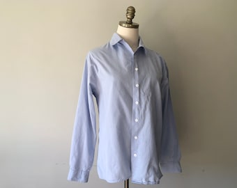 Blouse Size 8 Talbots Blue Cotton Long Sleeves  Button Front Wing Tip Collar Vintage Apparel