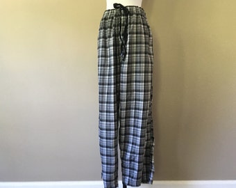 Sleep Pants Plus Size 1X IZOD Gray White Plaid Bed Bottoms Rayon Elastic Band Waist  Vintage Lingerie