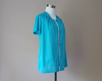 Sleep Shirt Size 32 Small  Vanity Fair  Bed Jacket Blue Nylon