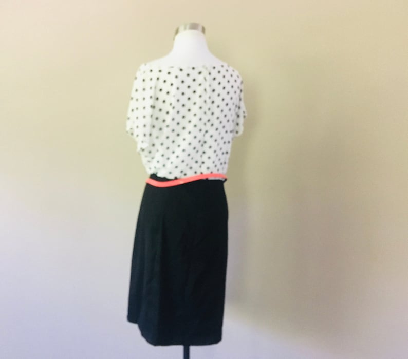 Dress Extra Large Polka Dot Black White Coral Belt Vintage Apparel