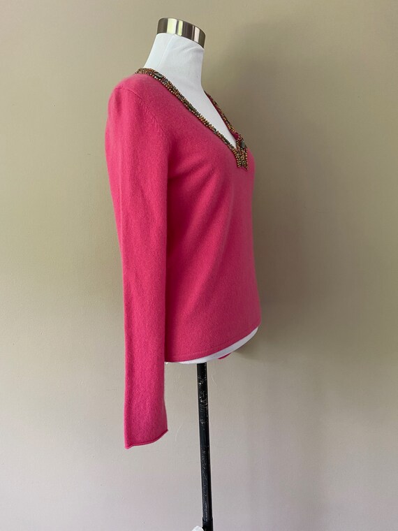 CASHMERE Pink Sweater Small With Jewels... - image 4