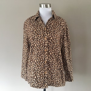 Sleep Shirt Small Alexander Del Rossa Animal Leopard Cat Print Long Sleeves Satin Bed Top Vintage Lingerie