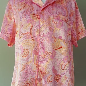 Medium Sleep Shirt, Delicates Bed Top, pink pajama shirt, Satin sleep top, Short Sleeve bed top, Vintage Lingerie image 2