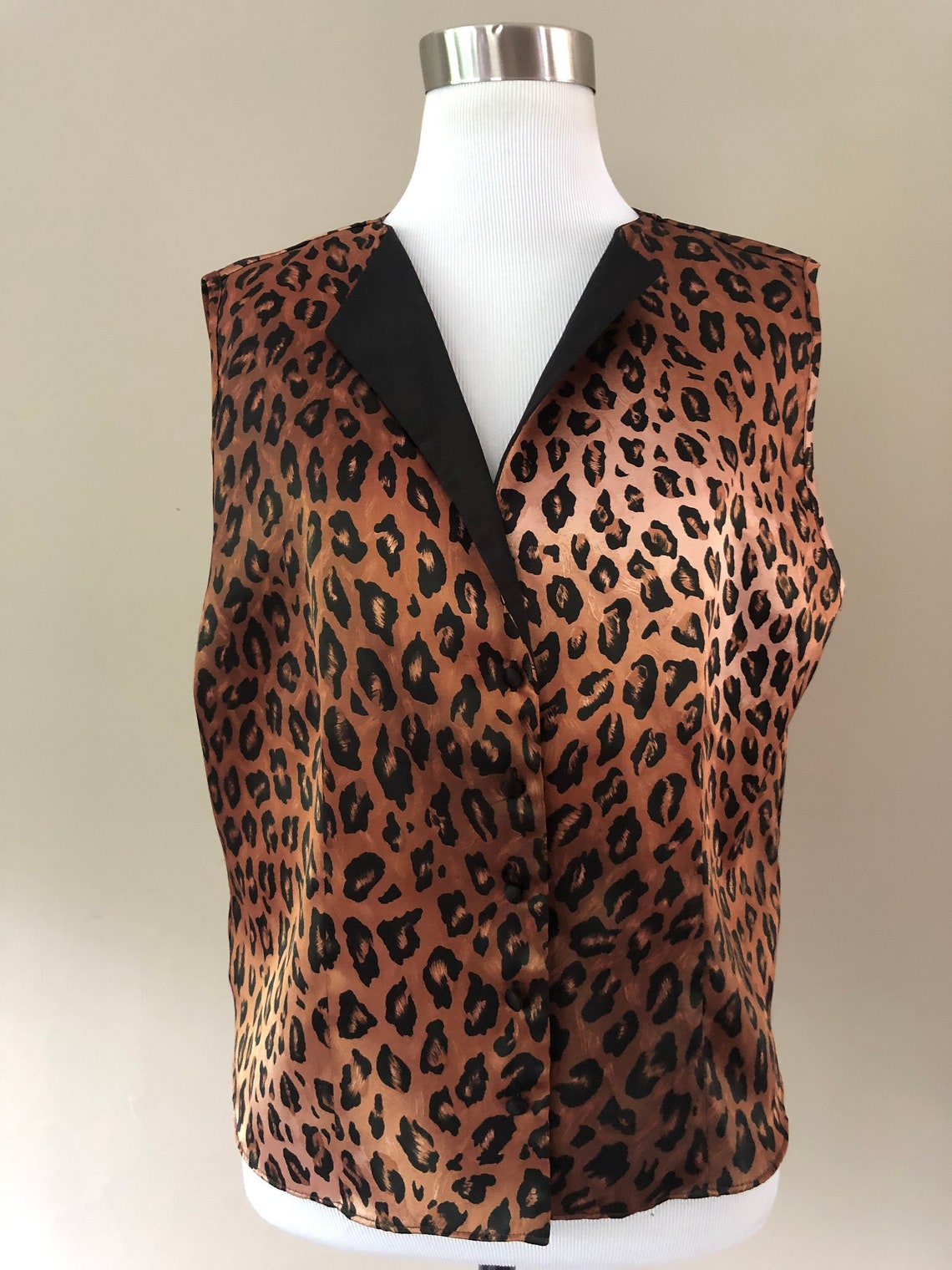 Pyjama Top Medium Kathy Irland Intim Leopard Druck Knopf Front | Etsy