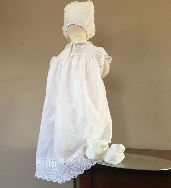 Christening Baptize Dress White Cap Gown Booties … - image 5