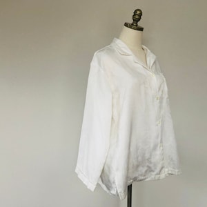 Sleep Shirt Medium Miss Elaine Eggshell White Jacquard Big Button Front Long Sleeve Pajama Top Vintage Lingerie