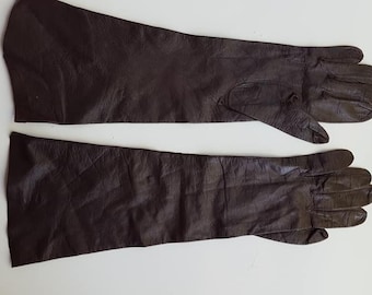 Brown Kid Gloves Wear Right Size 6.5 Made In France 15 Inches Long Beautiful Soft Vintage Accessories ..