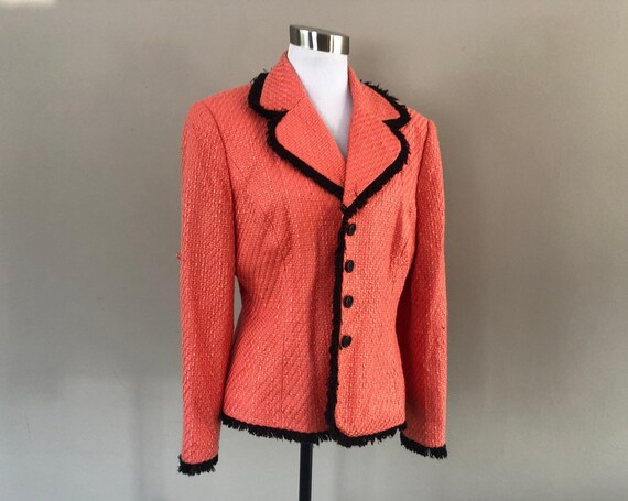 Jacket Size 14 Talbots Petites Orange Black Fring… - image 1