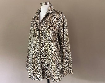 Sleep Shirt Small Etonne by Sarah Richards Leopard Print  Long Sleeve Bed Top Vintage Lingerie