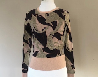 Sweater Pullover Extra Small  Ann Taylor Pink Gold Red Navy abstract Pattern Long Sleeve Vintage Apparel