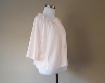 Bed Jacket Small Vintage Shadowline Pink Nylon Pocket Ruffle Buttons  Flared