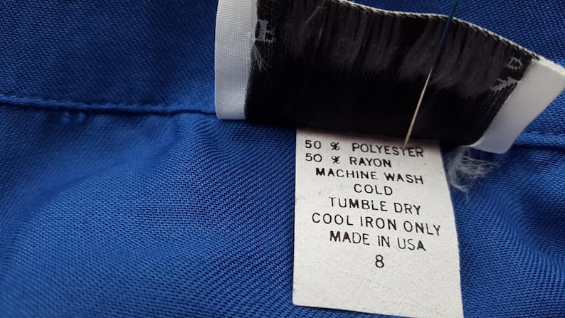 Blouse Size 8 FA Chatta Ltd Medium Long Sleeved Blue Rayon Polyester Shirt Made In USA Vintage Apparel
