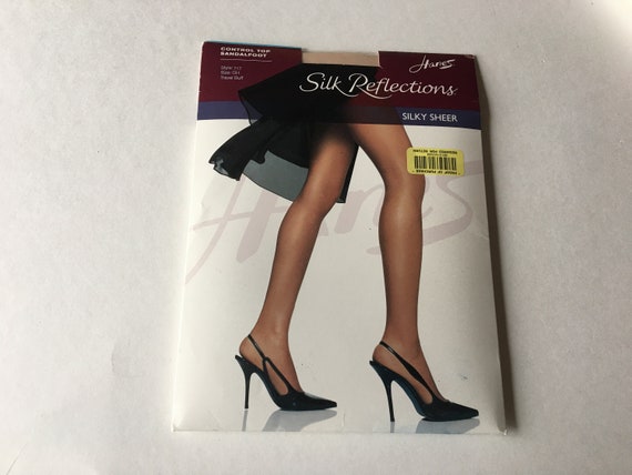 Plus Size Panty Hose Size GH Control Top Hanes SILK REFLECTIONS Silky Sheer  Travel Buff Sandalfoot Vintage Hosiery 