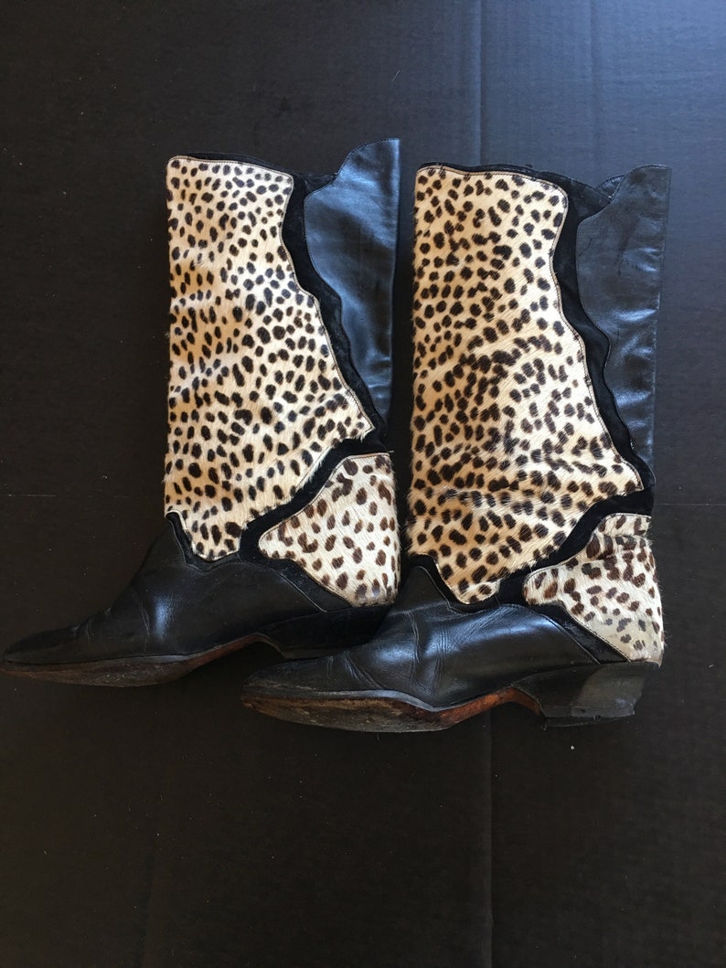 Size 6 1 2 Cowhide Boots Animal Print Vintage Etsy