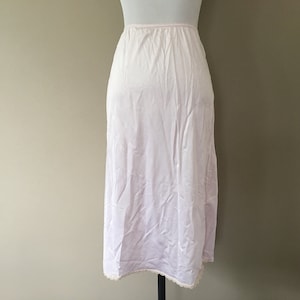 Half Slip Medium 21 Inches Long Pink Nylon Slip Skirt Lace Trimmed Hem Vintage Lingerie
