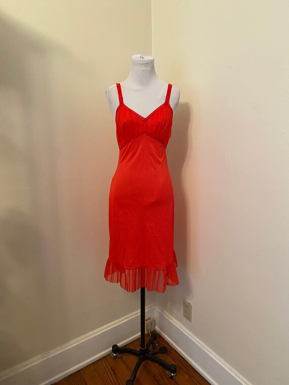 Size 32 Rogers Vintage Full Slip Red Sheer Ruffle