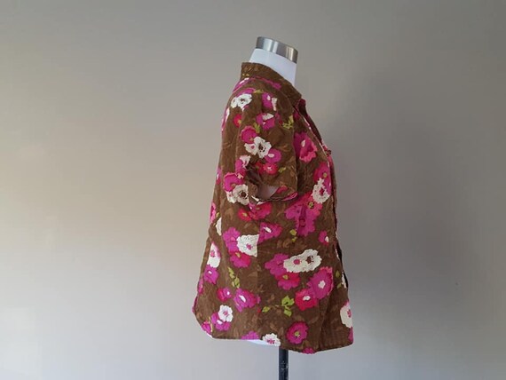 Shirt Large Pappagallo Brown Pink Floral Cotton S… - image 4