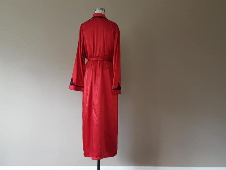 Peignoir and Gown XL Delicates Red Long Black Lace Trim Vintage Lingerie