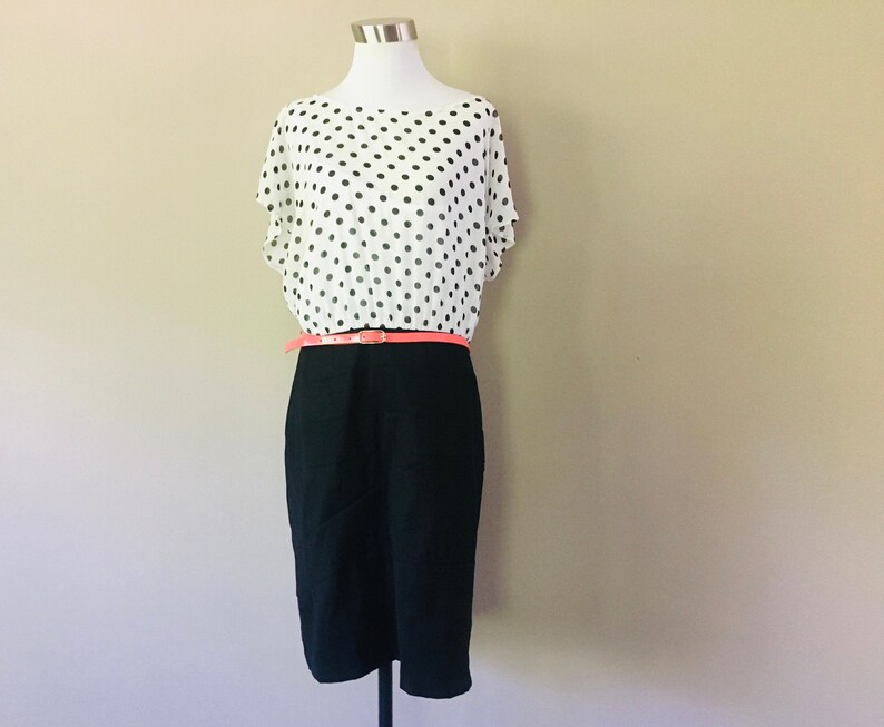 Dress Extra Large Polka Dot Black White Coral Belt Vintage Apparel