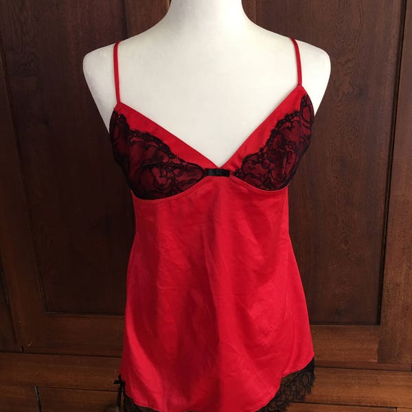 Medium Red Babydoll with Black Lace...