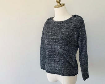 Pullover Large Petite Loft Charcoal Gray Long Crew Neck Shoulder Button Detail Vintage Sweater