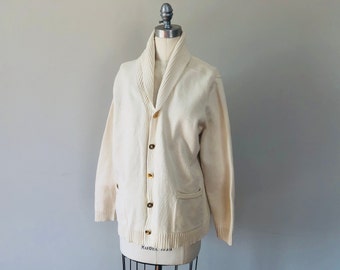 Sweater Cardigan Plus Size 2X Lauren Off White Cotton Ribbed  Gold Tone Buttons Long Sleeves V Neck Vintage Apparel