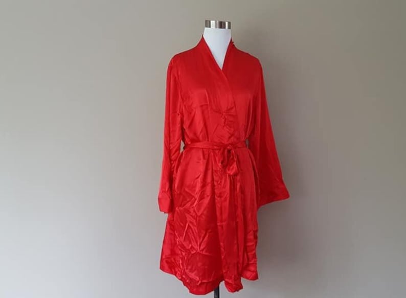Robe Large Morgan Taylor Intimates Red Kimono Style Inner and Outer Ties Vintage Lingerie