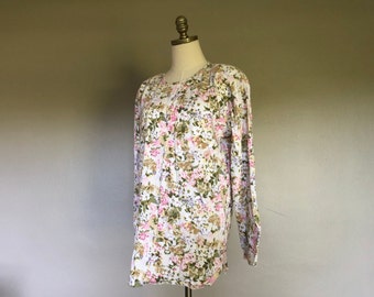 Pullover Large Adrienne Vittadini Sport Floral Cotton Made In Hong Kong Turtleneck Long Sleeves Vintage Apparel