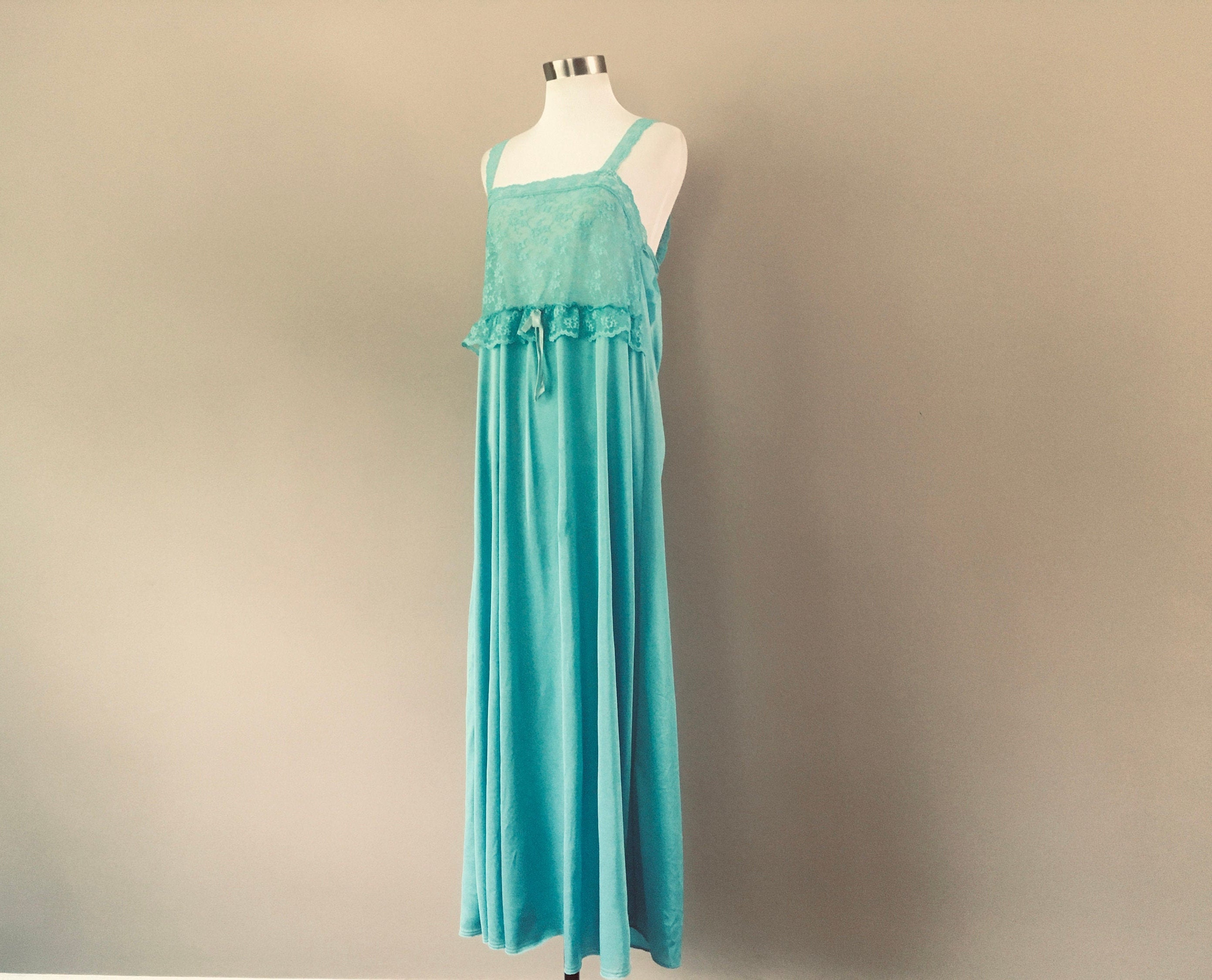Nightgown Size 14 16 JC Penney Turquoise Long Gown Square Neck Etsy