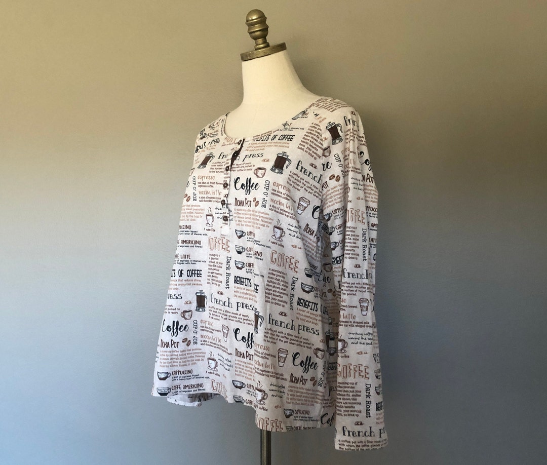 Sleep Shirt Plus Size 1X Coffee Theme Print Pullover Long Etsy