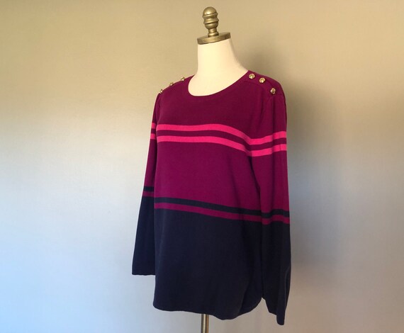 Pullover Sweater Large Charter Club Pink Blue Cot… - image 1