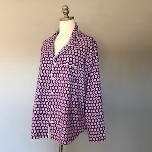 Pajama Top Plus Size 1X Karen Neuberger Sleep Shirt Purple Button Front Long Sleeves Bed Top Pocket Vintage Lingerie