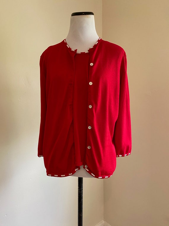 Bob Mackie Sweater Set Large Red and White