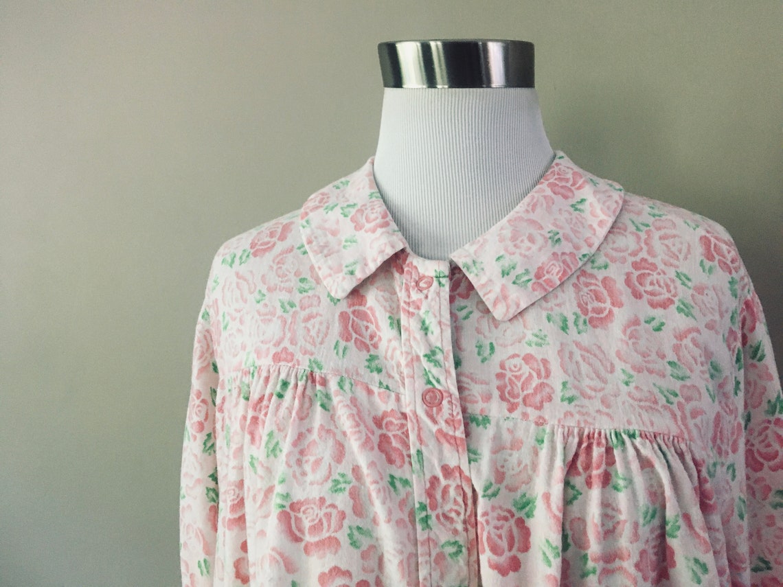 House Dress Duster Robe Large JC Penney Pink Green Floral Etsy