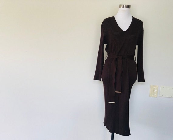 Dress Medium Calvin Klein Brown Stretchy Wiggle B… - image 3