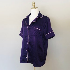 Sleep Shirt Large Adore Me Purple Satiny Button Front Short Sleeves Pocket Bed Top Vintage
