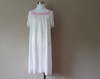 Nightgown Small Barad & Co Duster House Dress White Nylon GownVintage Lingerie