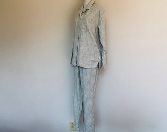 Pajamas Large Nautica Gray Beige Check Cotton Loungewear Resting Wear Elastic Tie Waist Vintage Lingerie