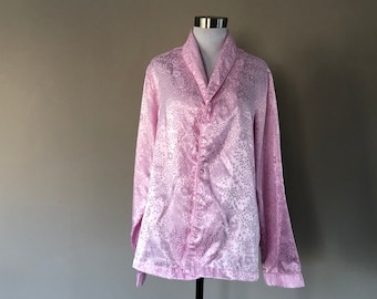 Sleep Shirt Large Intimate Essentials Pink Satin Long Sleeves   Vintage Lingerie