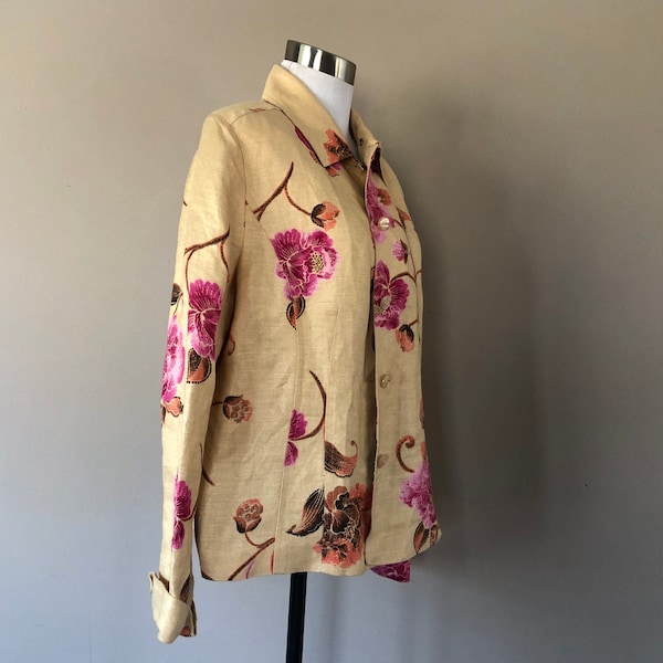 Jacket Linen Blend Size 12 Emma James Liz Claiborne Long Sleeves Vintage Apparel