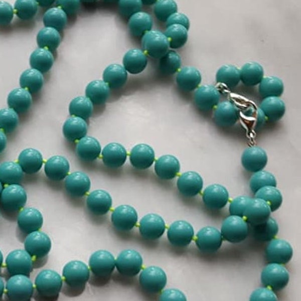 Necklace 60 Inches Turquoise Color Beads Green Knotted In Between Long Heavy   Accessorize Me