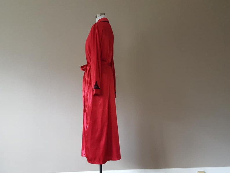 Peignoir and Gown XL Delicates Red Long Black Lace Trim Vintage Lingerie