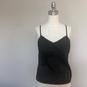 34D Schwarz Satin Kino Etoile V-Ausschnitt Spitzenbesatz Bustier Vintage Dessous