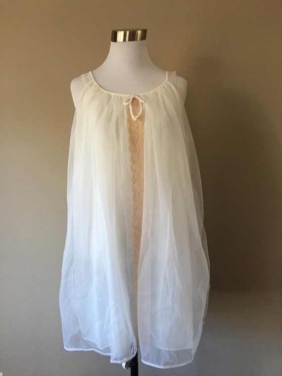 Babydoll  Small  1960's Ecru Lace White Chiffon ..