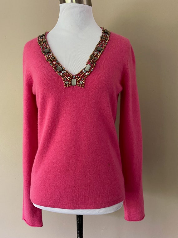 CASHMERE Pink Sweater Small With Jewels... - image 2