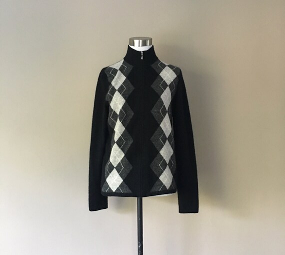 CASHMERE 2 Ply Cardigan Small Charter Club Argyle