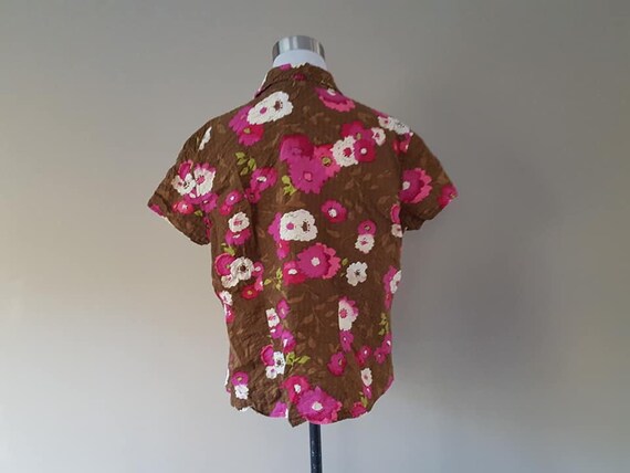Shirt Large Pappagallo Brown Pink Floral Cotton S… - image 5
